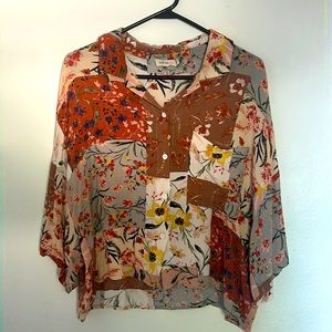 Oversized Floral Print Button-Up Blouse